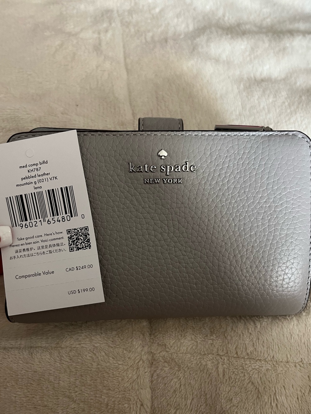 Kate Spade Pebbled Leather Zip Wallet in Light Gray